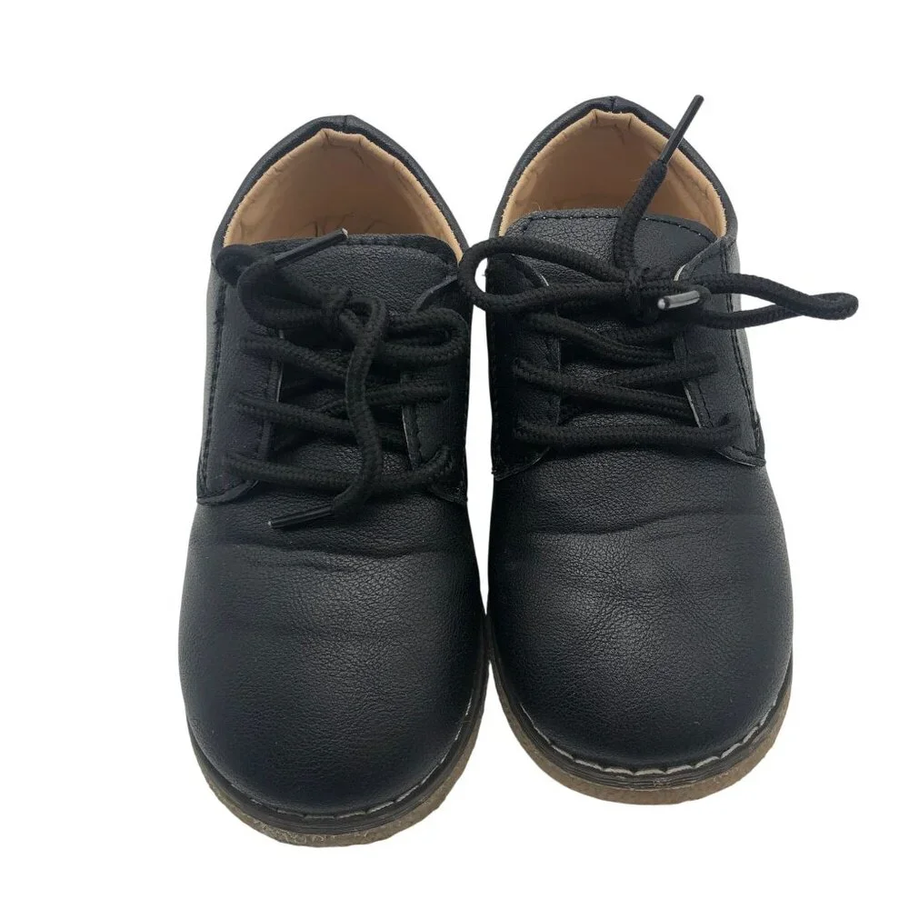 Neckior Little Boys Size 11‎ Dress Shoes Black Faux Leather Lace Up Round Toe